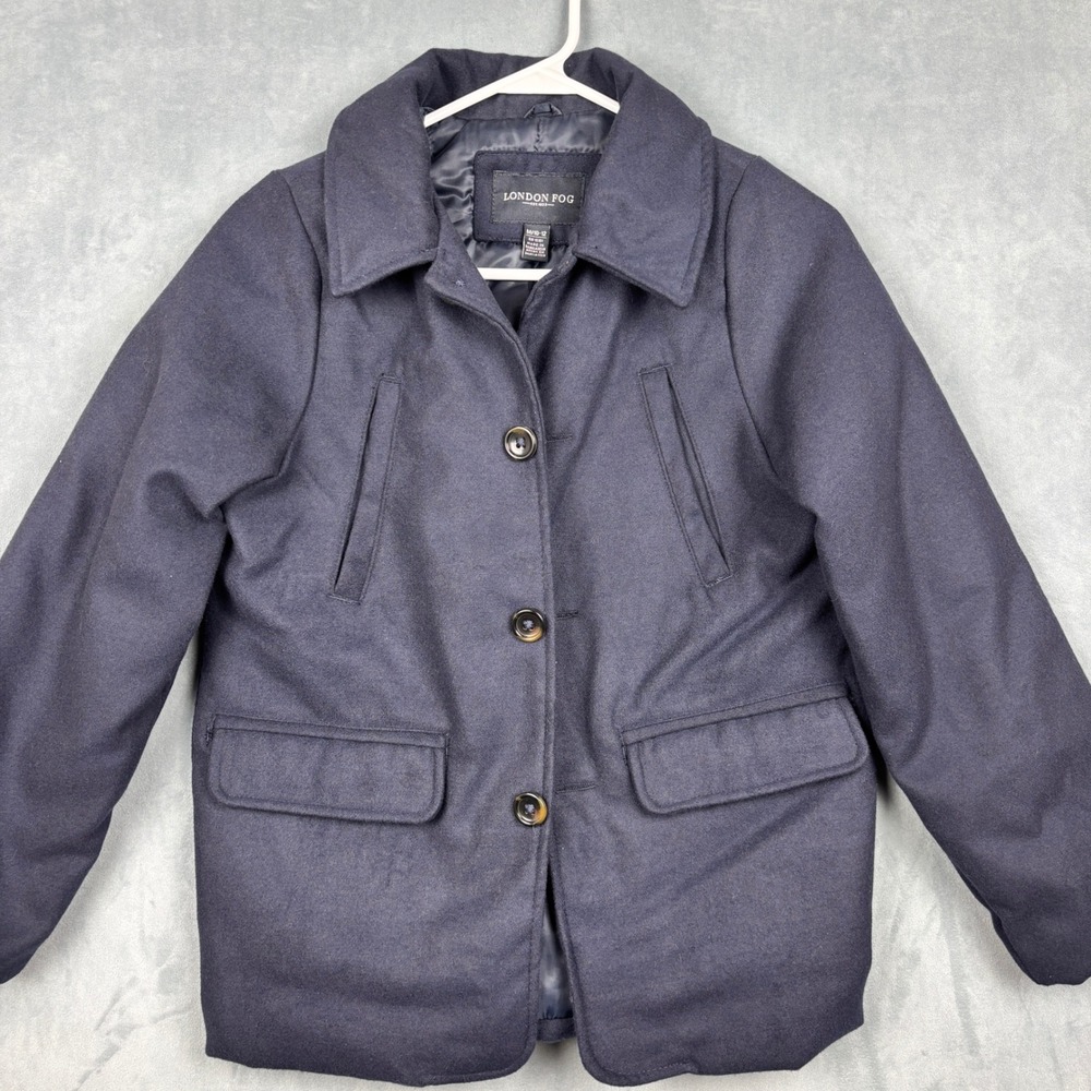 London Fog Girls Navy Blue Wool Blend Car Coat Jacket Size M 10-12